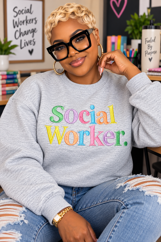 Social Worker Embroidered Sweatshirt – Colorful Rainbow Embroidery